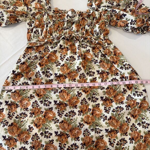 Anthropologie Love The Label Sz M Floral Puff Slv Maxi Dress Earthy Boho Roses - Picture 15 of 16